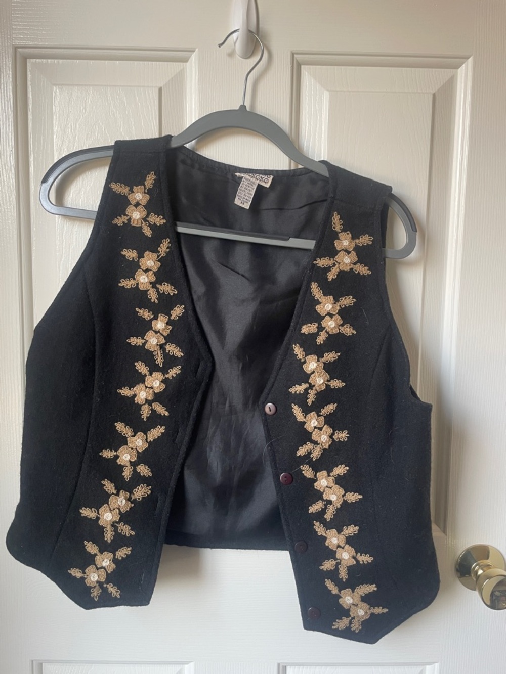 Vintage Wool Putumayo Black Vest with Embroidered Detail